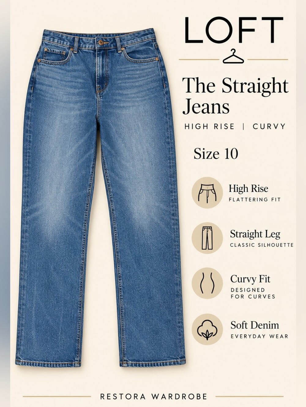 LOFT The Straight Jeans Medium Wash High Rise Curvy Raw Hem Size 30/10